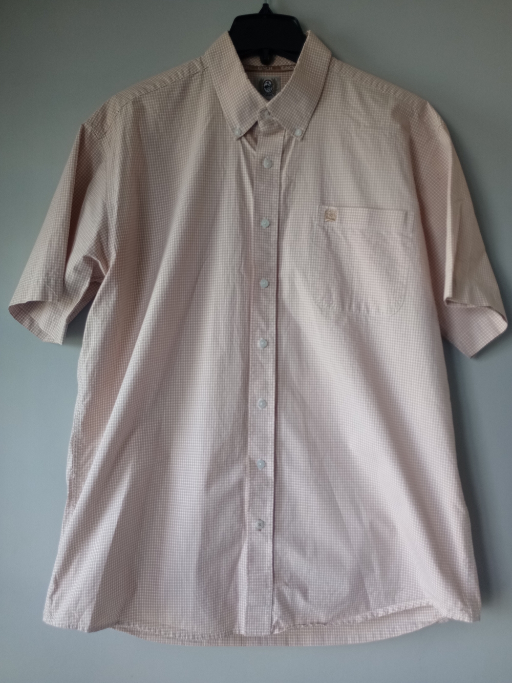 Cinch Men Tan Short Sleeve Button Checker Shirt Sz L Western Cowboy Preppy Dad